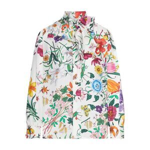 Gucci Women Printed Silk Twill Shirt With Bow